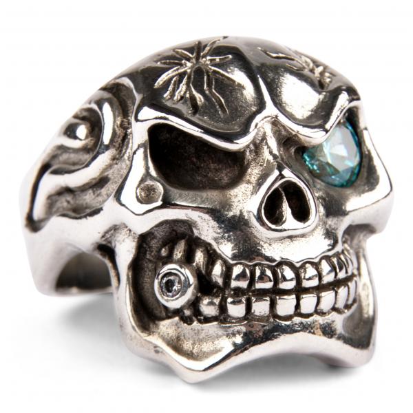 Großer Mafia Totenkopf Ring mit Zirkonia - Saphir