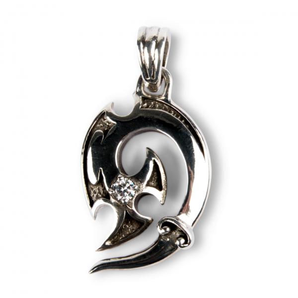 Silver Pendant Dragon Heart with White Stones