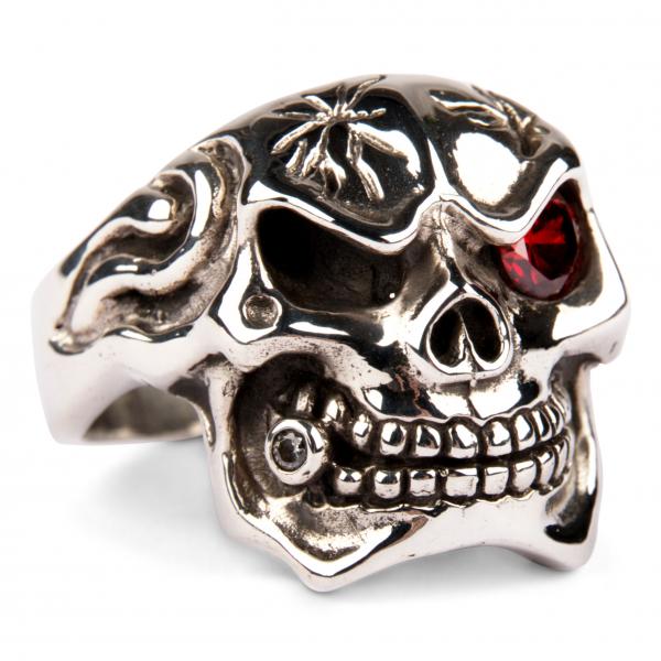 Big Mafia Skull Ring With Zirconia Ruby