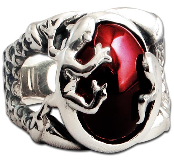 Gecko Claw Silver Ring With Red Stone