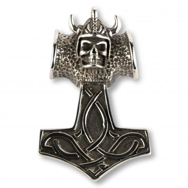 Thor's Hammer Pendant With Viking Skull - Small Version