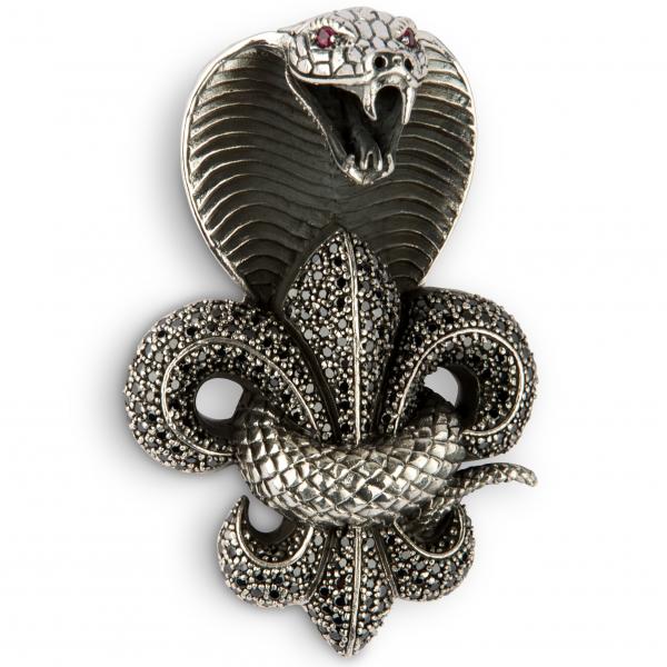 King Cobra Silver Pendant With Fleur De Lys