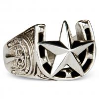Rockabilly Glücksbringer-Ring mit Hufeisen und nautischem Stern Rockabilly Glücksbringer-Ring mit Hufeisen und nautischem Stern