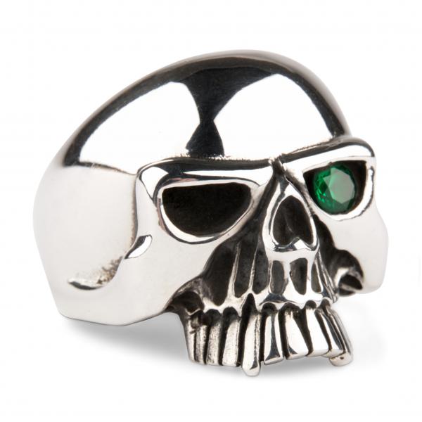 Klassischer Totenkopf Ring mit Zirkonia - Smaragd