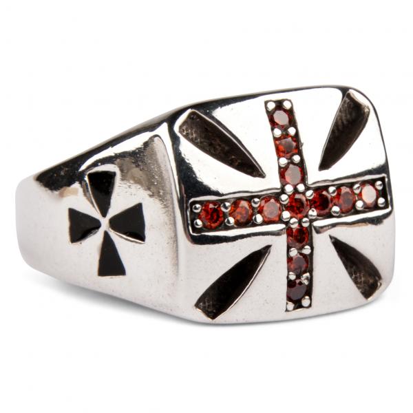 Silver Ring Red Cross And Templarcrosses