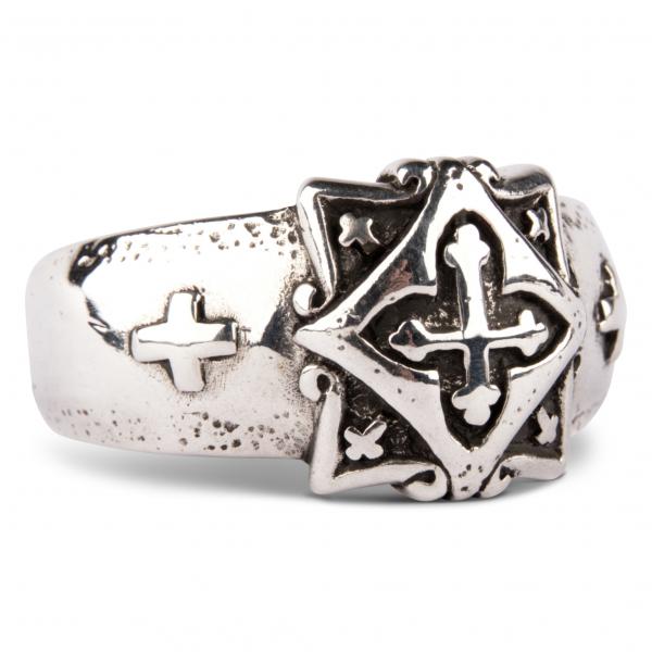 Solid Cross Bottony Sterling Silver Ring