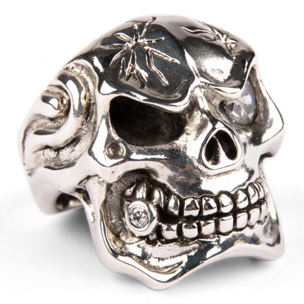 Großer Mafia Totenkopf Ring mit Zirkonia - Diamant