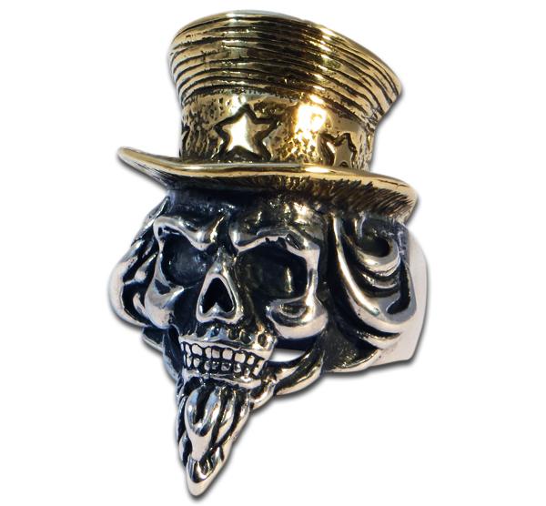 Uncle Sam Totenkopfring mit goldenem Zylinder