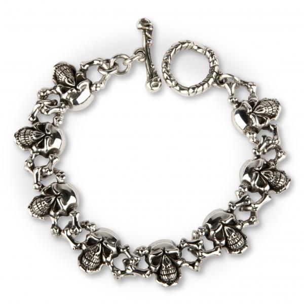 Wide Skulls and Bones Biker Bracelet