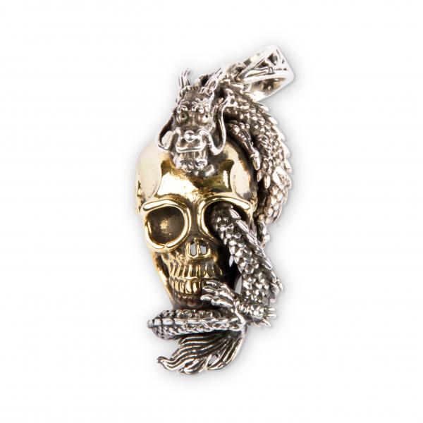 Skull Pendant With Lucky Dragon From Silver And Brass