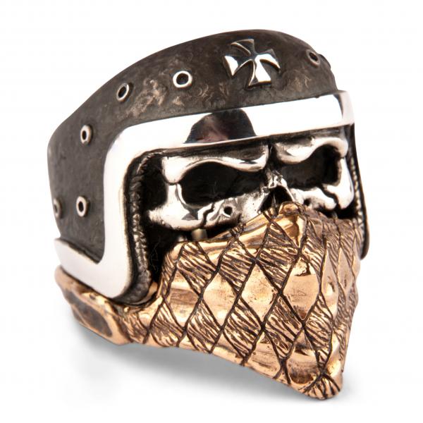 Biker Skull Ring Iron Cross With Bandana