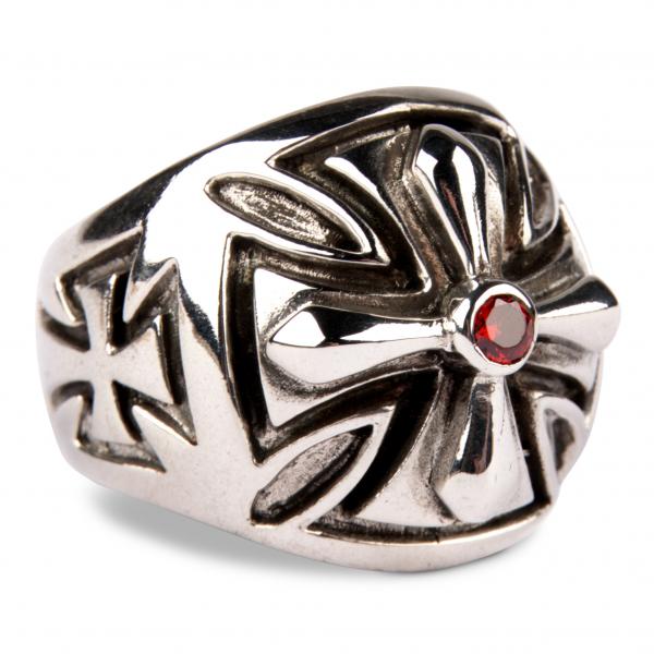 Templarcross Silver Ring With Garnet-CZ