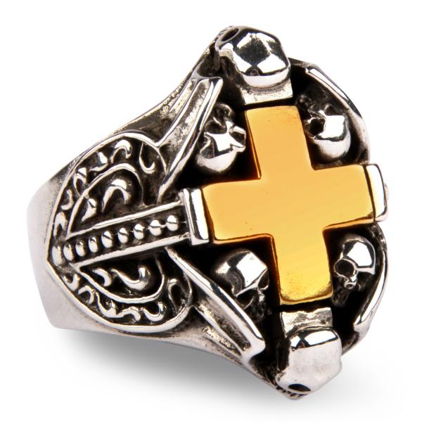 Gothic Ring mit großem Messingkreuz