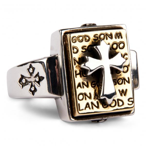 Ring With Knights Templar Cross And Golden Bible