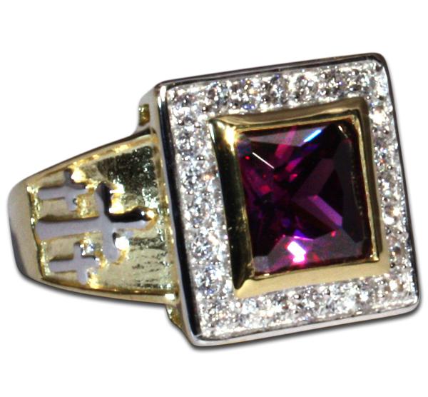 Bishop Ring, Cubic Zirkonia Amethyst, Gold Plated