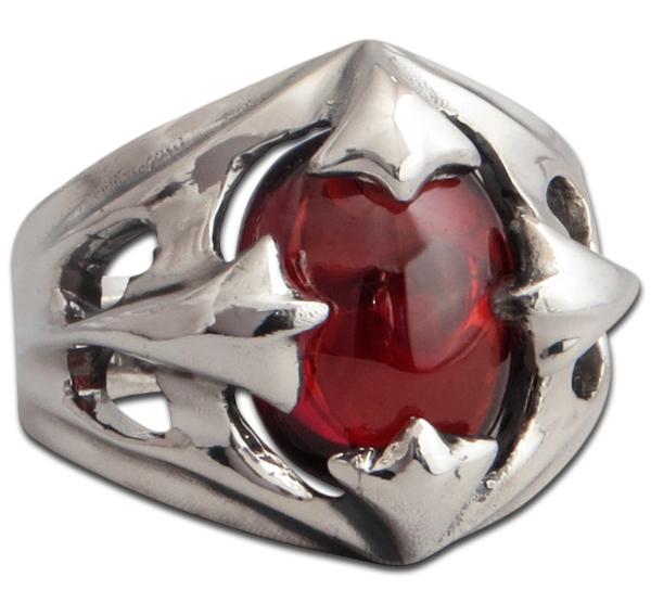 bloem werkloosheid Karu Red Sun - Silver Ring With Glas | evilrings