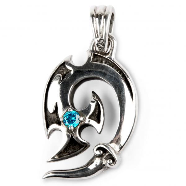 Silver Pendant Dragon Heart With 2 Blue Stones