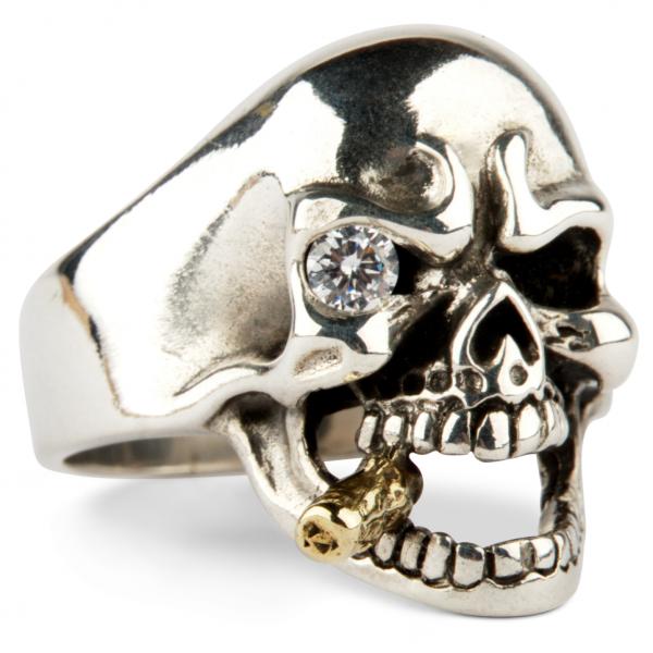 Mafia Skull Ring With Golden Cigar and Diamond-Eye