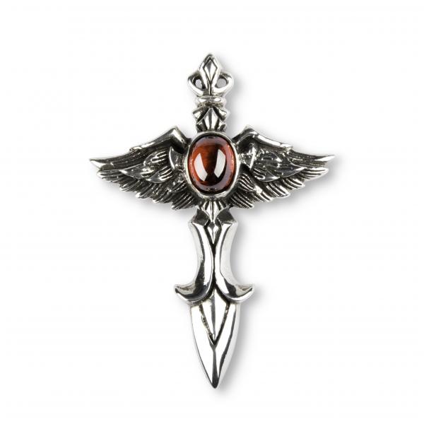 Flying Dagger Pendant With Red Stone