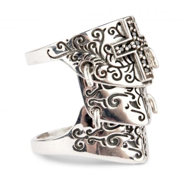 Knight's Armour Ring With Black Gothic Cross