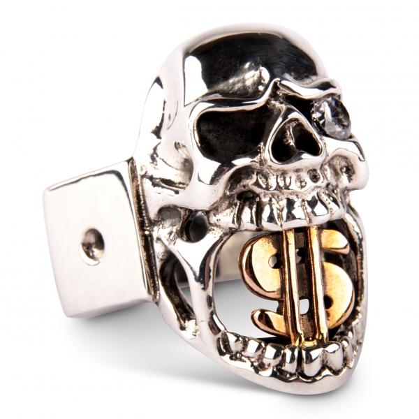 Dollar-Skull Ring mit Zirkonia-Diamant-Auge